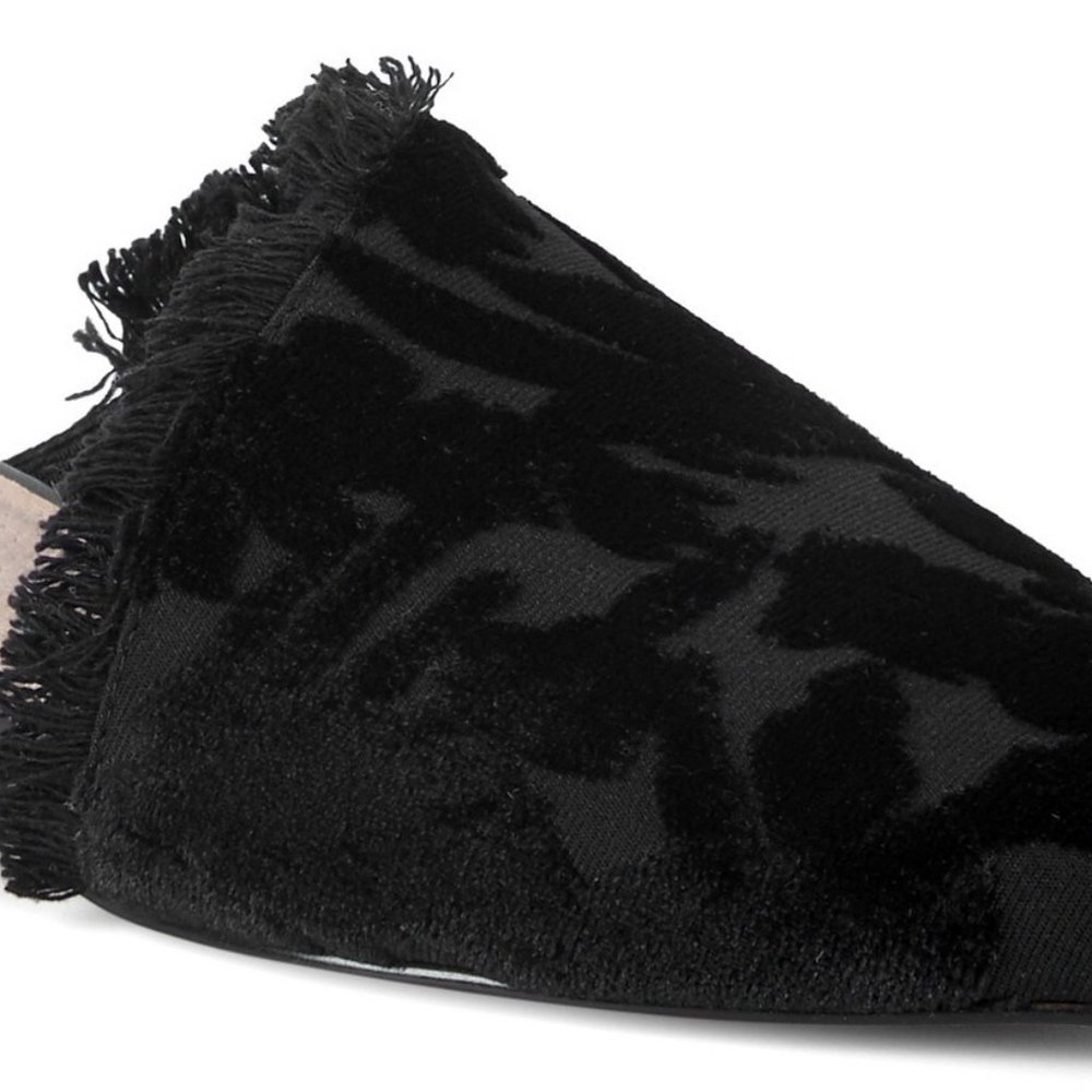 NEW AVA & AIDEN Women Bailey Burnished Velvet Fringe Trim Asymmetric Mule Slip - Picture 2 of 7